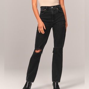 Abercrombie & Fitch Curve Love Ultra High Rise 90s Straight Jean Black
